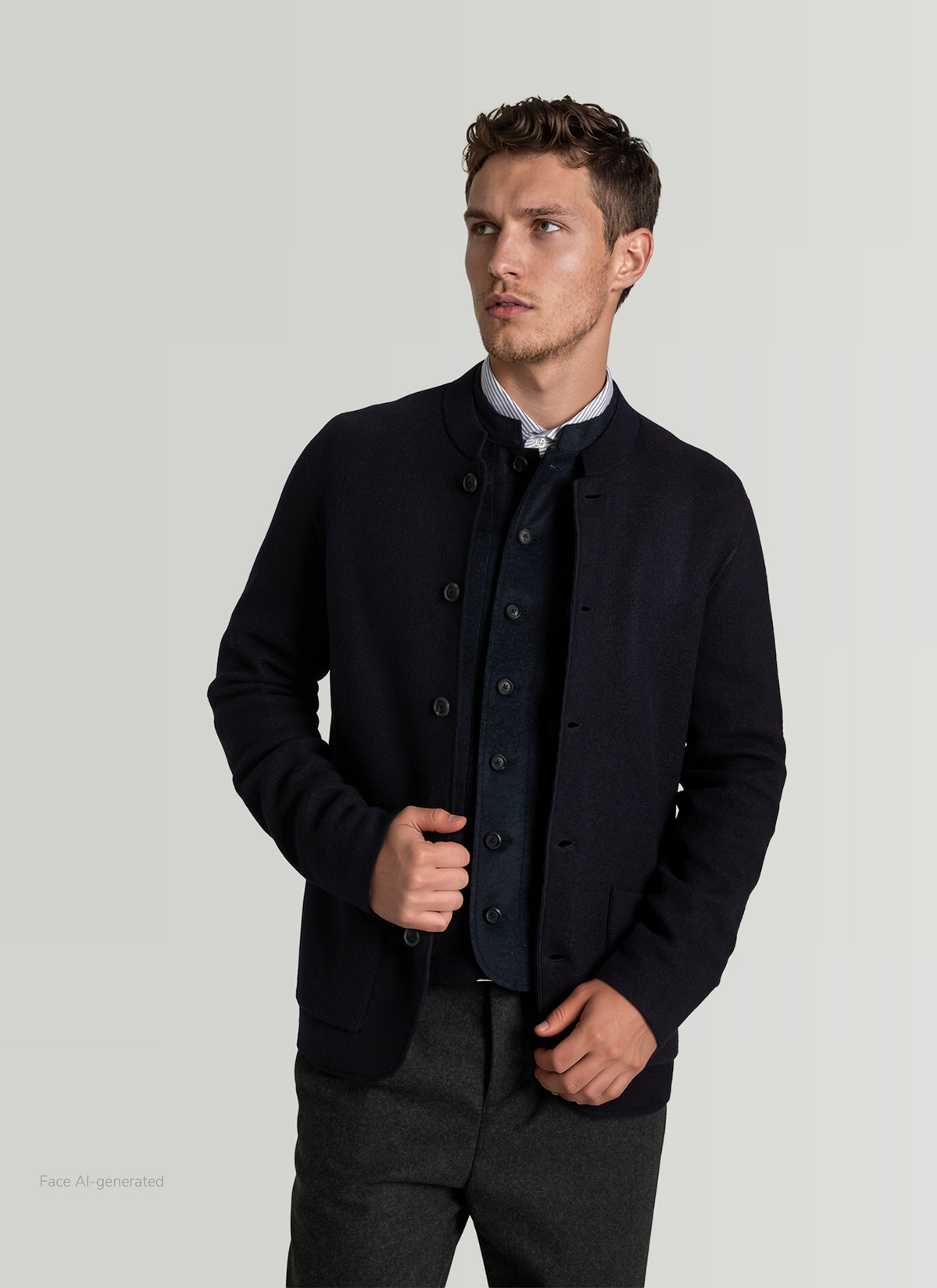 Strickjacke Knopf 1/1 Arm, Navy Detailansicht 2