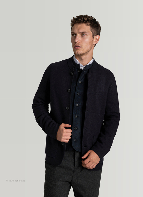 Strickjacke Knopf 1/1 Arm Navy Frontansicht