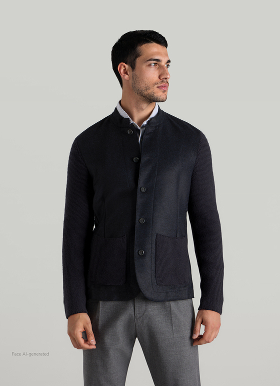 Strickjacke Knopf 1/1 Arm Navy Frontansicht