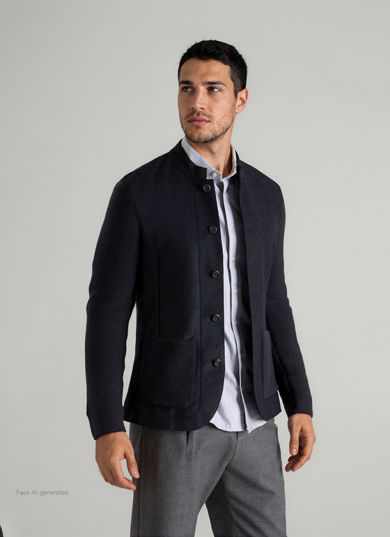 Strickjacke Knopf 1/1 Arm Navy Frontansicht