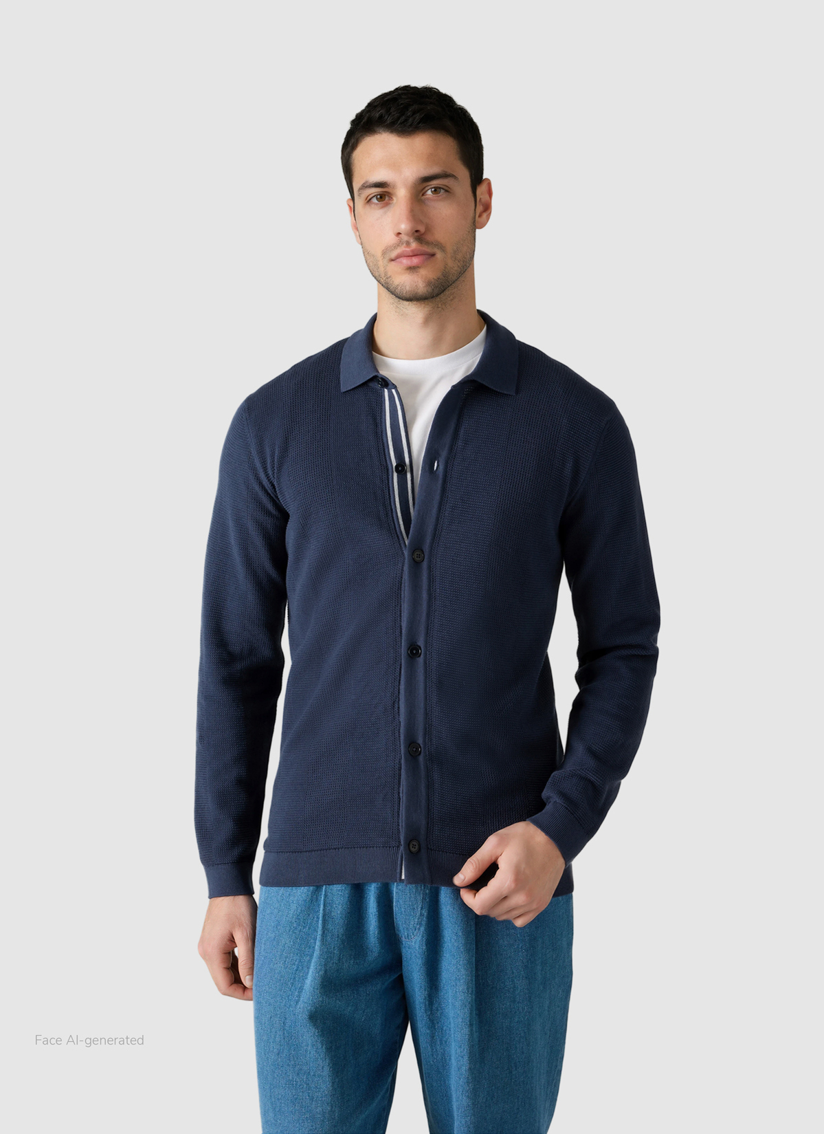 Strickjacke Knopf 1/1 Arm, Dawn Blue Frontansicht