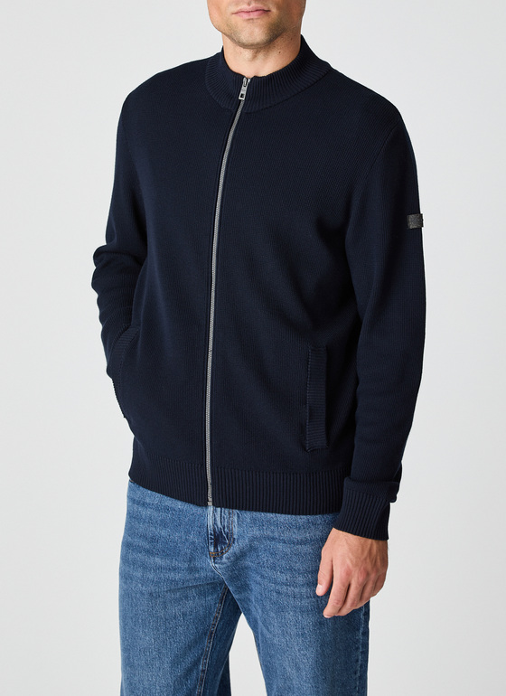 Strickjacke Zip 1/1 Arm Navy Frontansicht