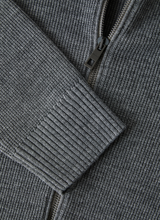 Strickjacke Zip 1/1 Arm Smoky Grey Frontansicht