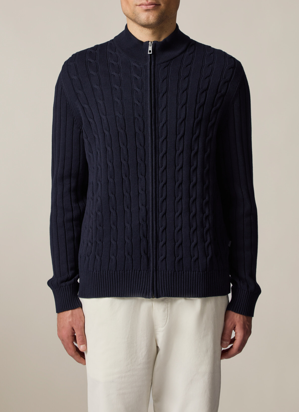 Strickjacke Zip 1/1 Arm, Navy Frontansicht