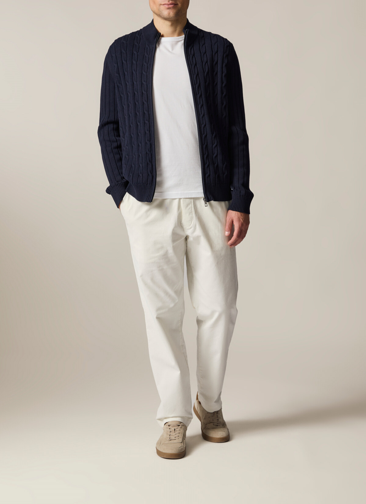 Strickjacke Zip 1/1 Arm, Navy Detailansicht 2