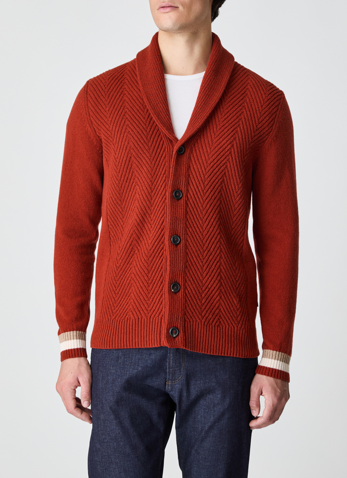 Strickjacke Schalkragen 1/1 Arm, Light Buckeye Detailansicht 1