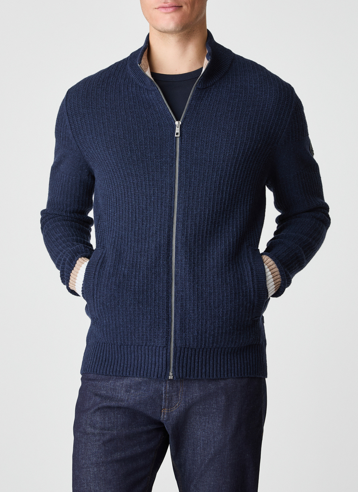 Strickjacke Zip 1/1 Arm, Bright Night Detailansicht 1