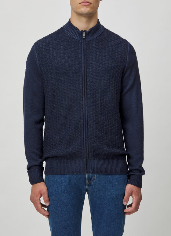 Strickjacke Zip 1/1 Arm Navy Frontansicht