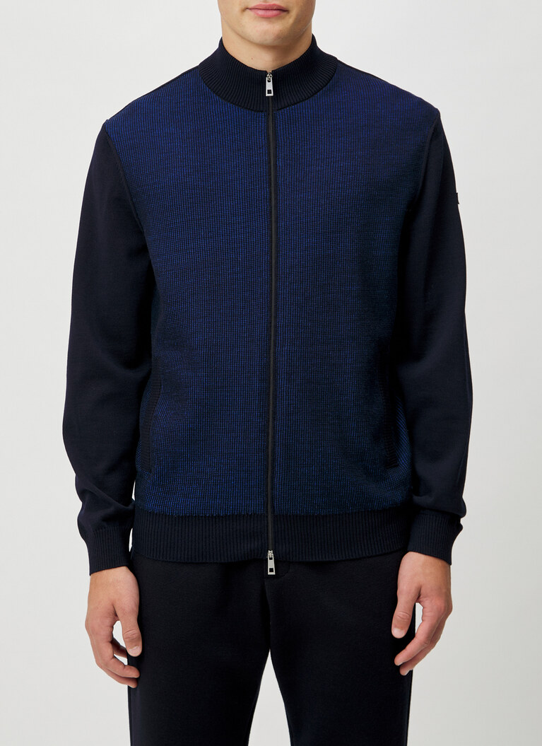 Strickjacke Zip 1/1 Arm, Navy Frontansicht