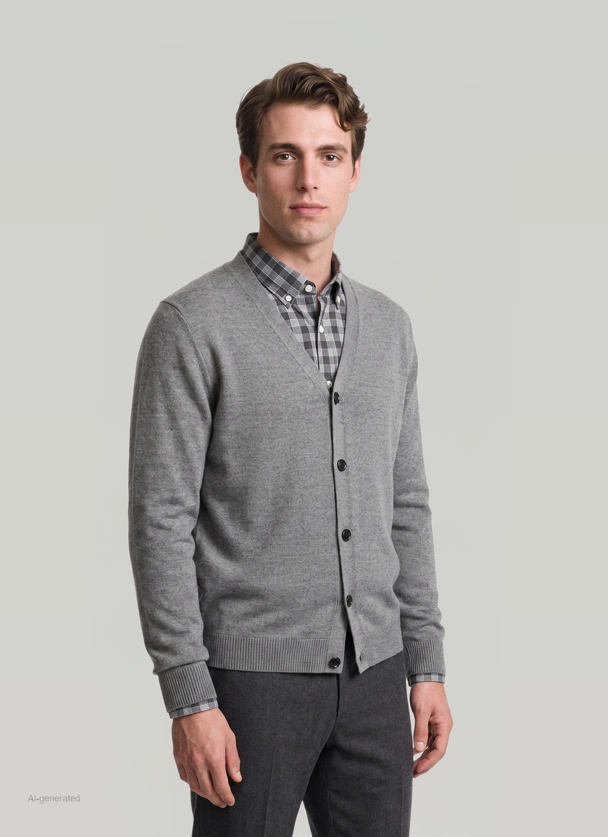 Strick Cardigan 1/1 Arm, Shark Skin Frontansicht