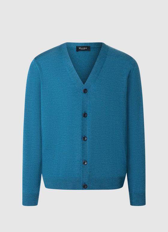 Strick Cardigan 1/1 Arm Teal Water Frontansicht