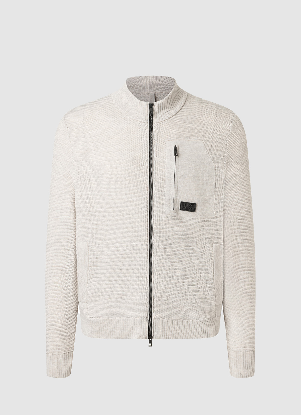 Strickjacke Zip 1/1 Arm, Iced Latte Frontansicht