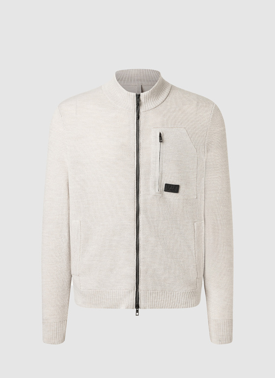 Strickjacke Zip 1/1 Arm Iced Latte Frontansicht