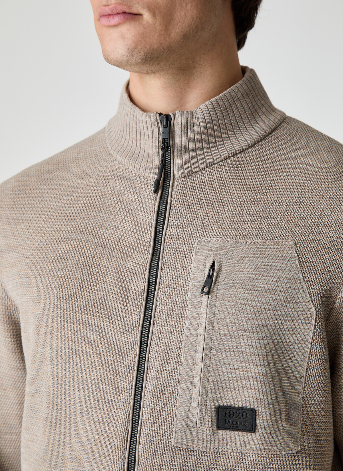 Strickjacke Zip 1/1 Arm, Iced Latte Detailansicht 2