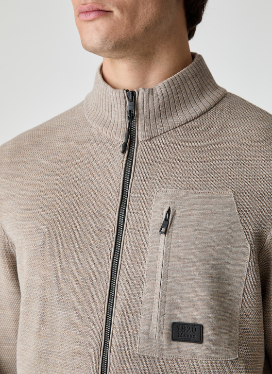Strickjacke Zip 1/1 Arm Iced Latte Frontansicht