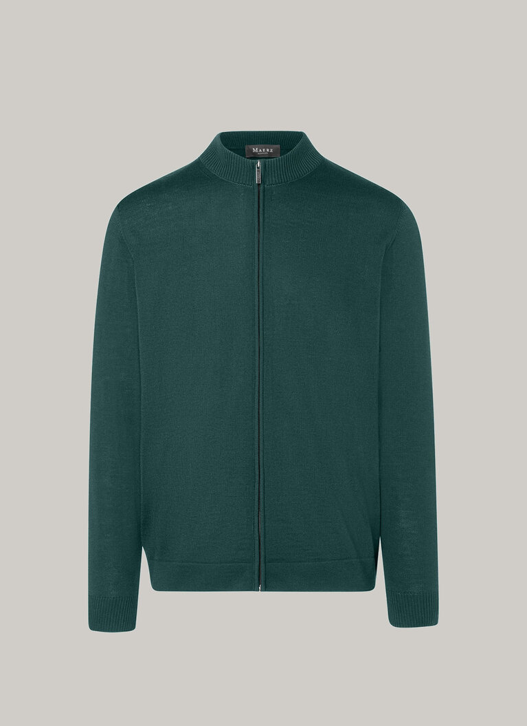 Strickjacke Zip 1/1 Arm, Bottle Green Frontansicht