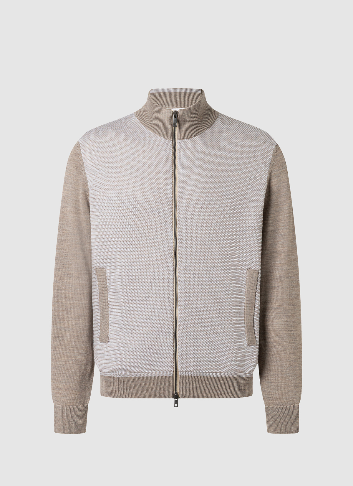Strickjacke Zip 1/1 Arm, Iced Latte Frontansicht