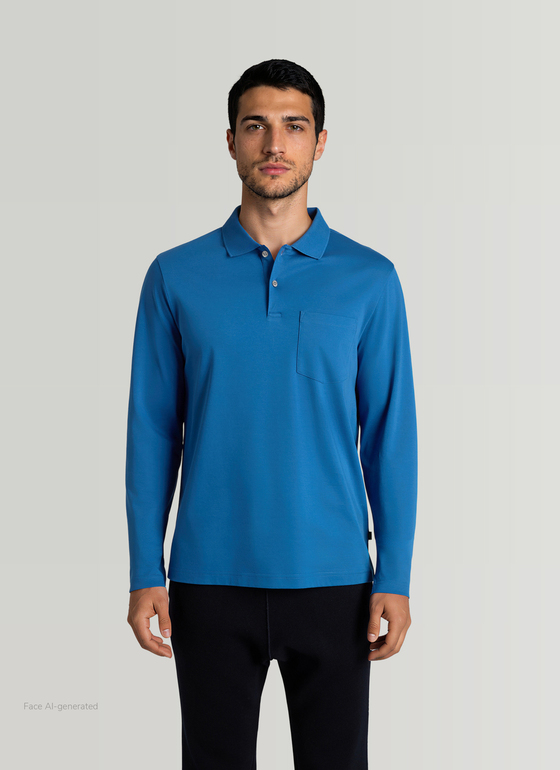 Poloshirt 1/1 Arm Medium Blue Frontansicht