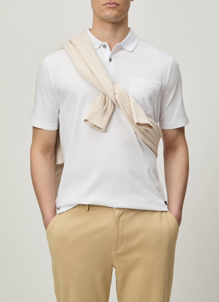 Poloshirt, Knopf 1/2 Arm, Pure White Frontansicht