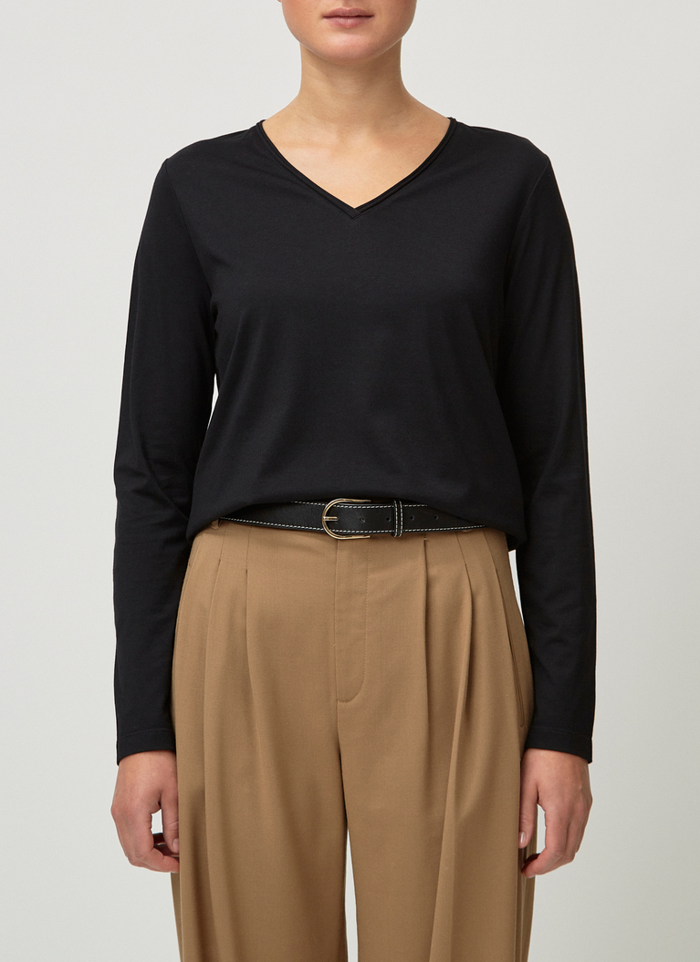 Longsleeve V-Neck 1/1 Arm, Black Frontansicht