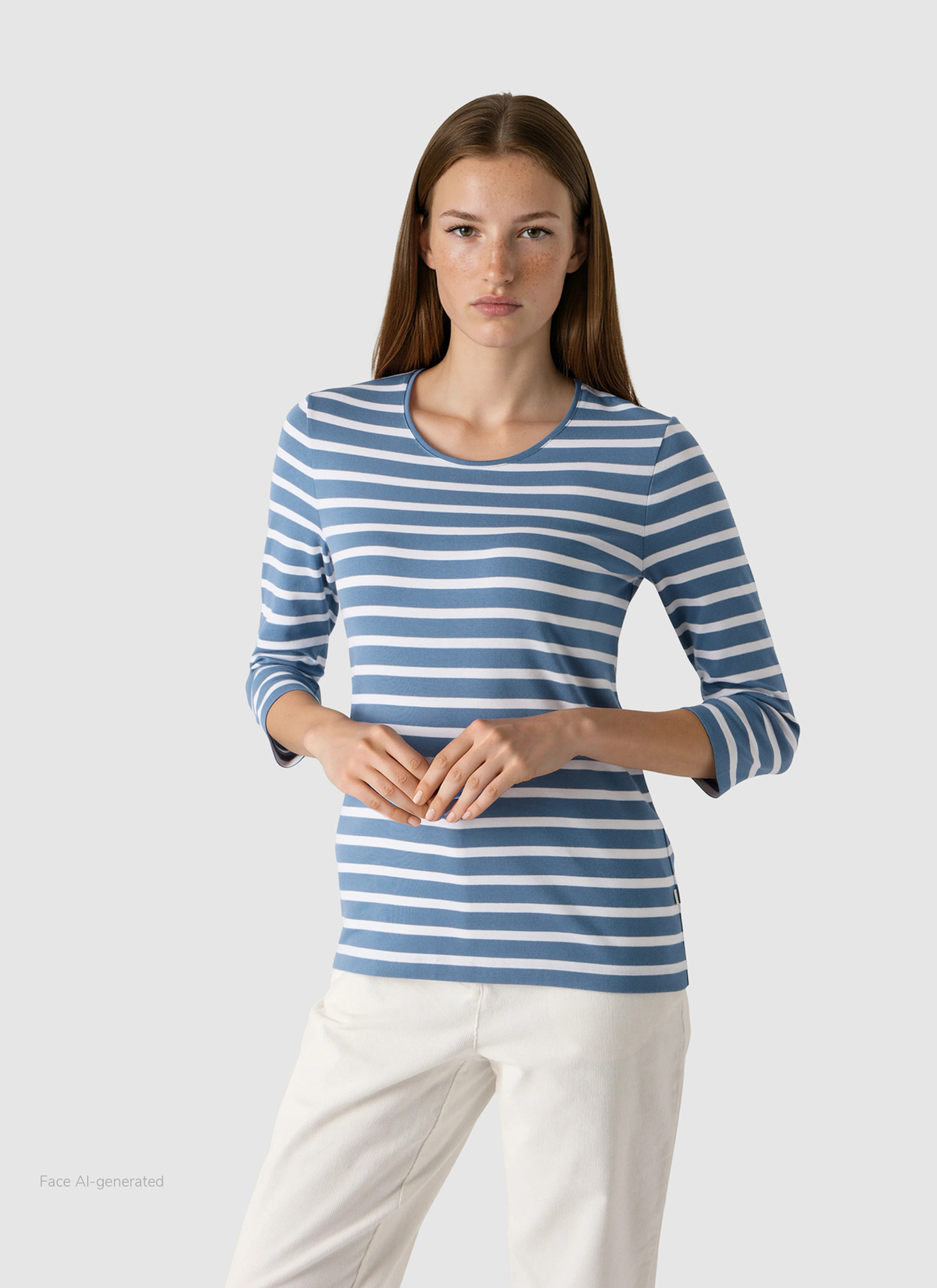 Shirt Rundhals 3/4 Arm, Blue Horizon Frontansicht