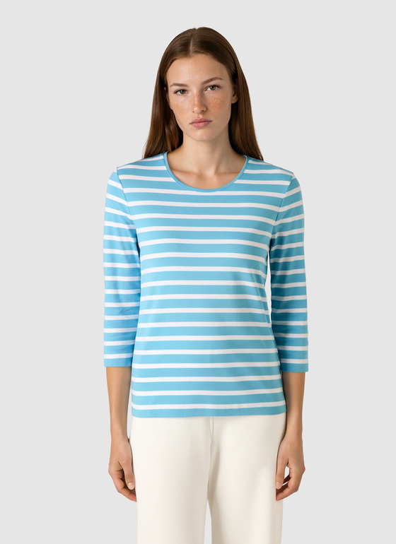 Shirt Rundhals 3/4 Arm Delphinium Blue Frontansicht