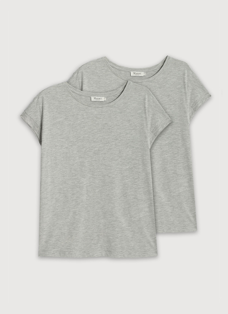 T-Shirt Set Rundhals, 1/1 Arm, 3/4 Arm, Silver Fox Frontansicht