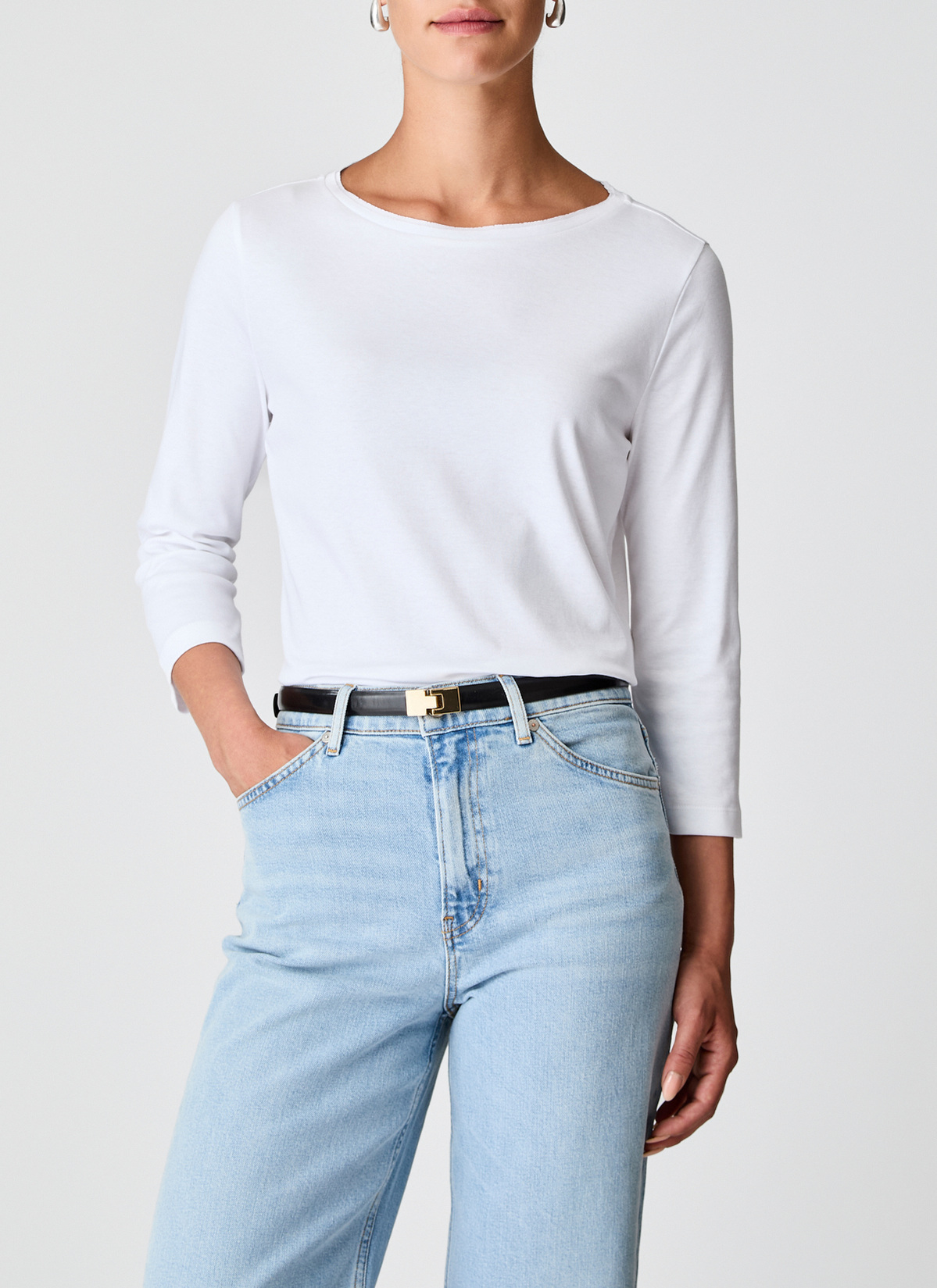 Longsleeve Rundhals 3/4 Arm, Pure White Frontansicht