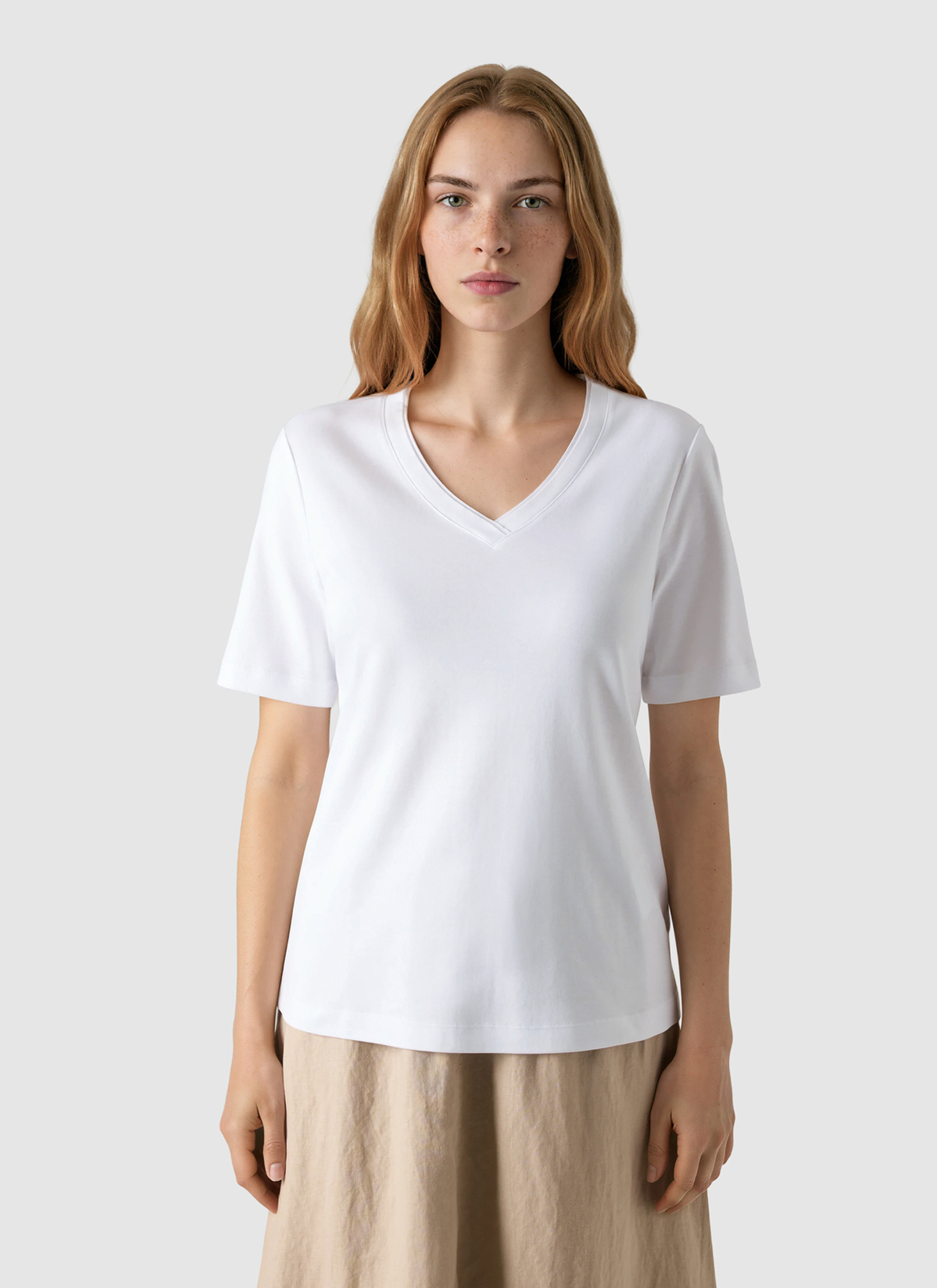 T-Shirt V-Neck 1/2 Arm, Pure White Frontansicht