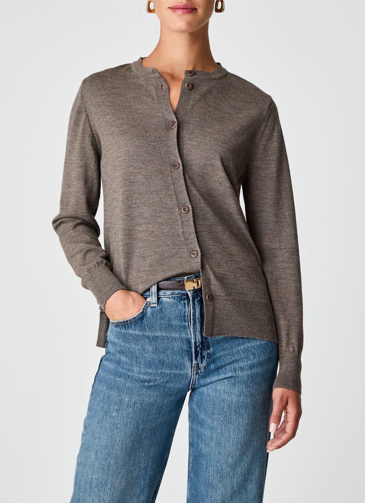 Strick Cardigan 1/1 Arm, Hardwood Frontansicht