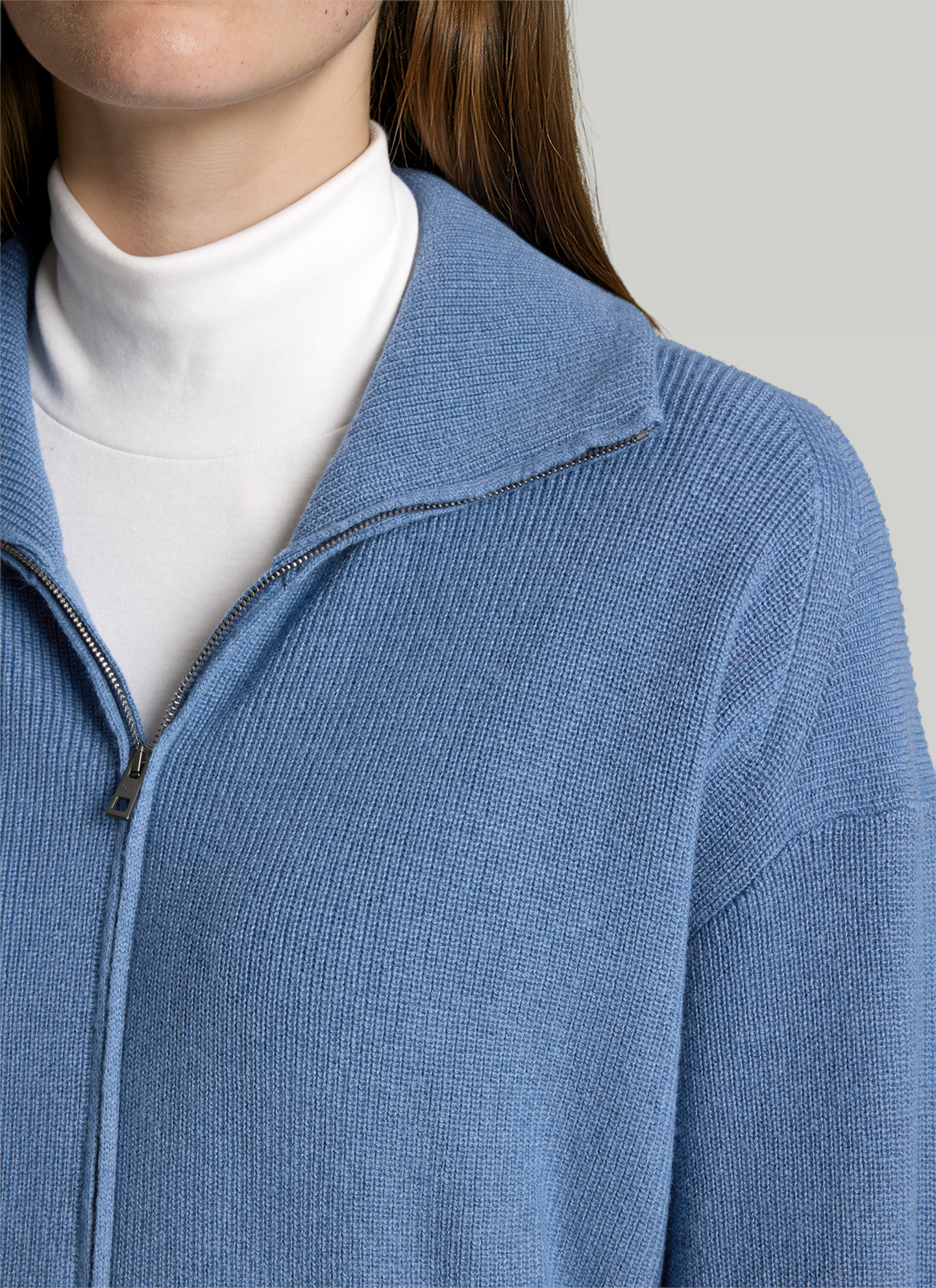 Strickjacke Zip 1/1 Arm, Blue Horizon Detailansicht 1