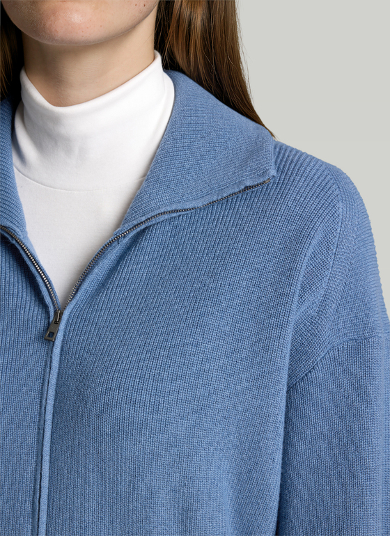 Strickjacke Zip 1/1 Arm Blue Horizon Frontansicht
