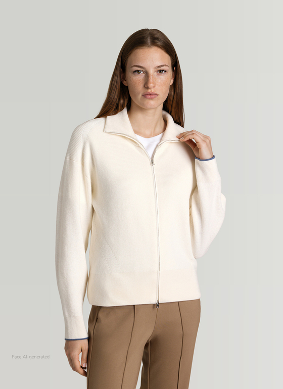 Strickjacke Zip 1/1 Arm New White Frontansicht