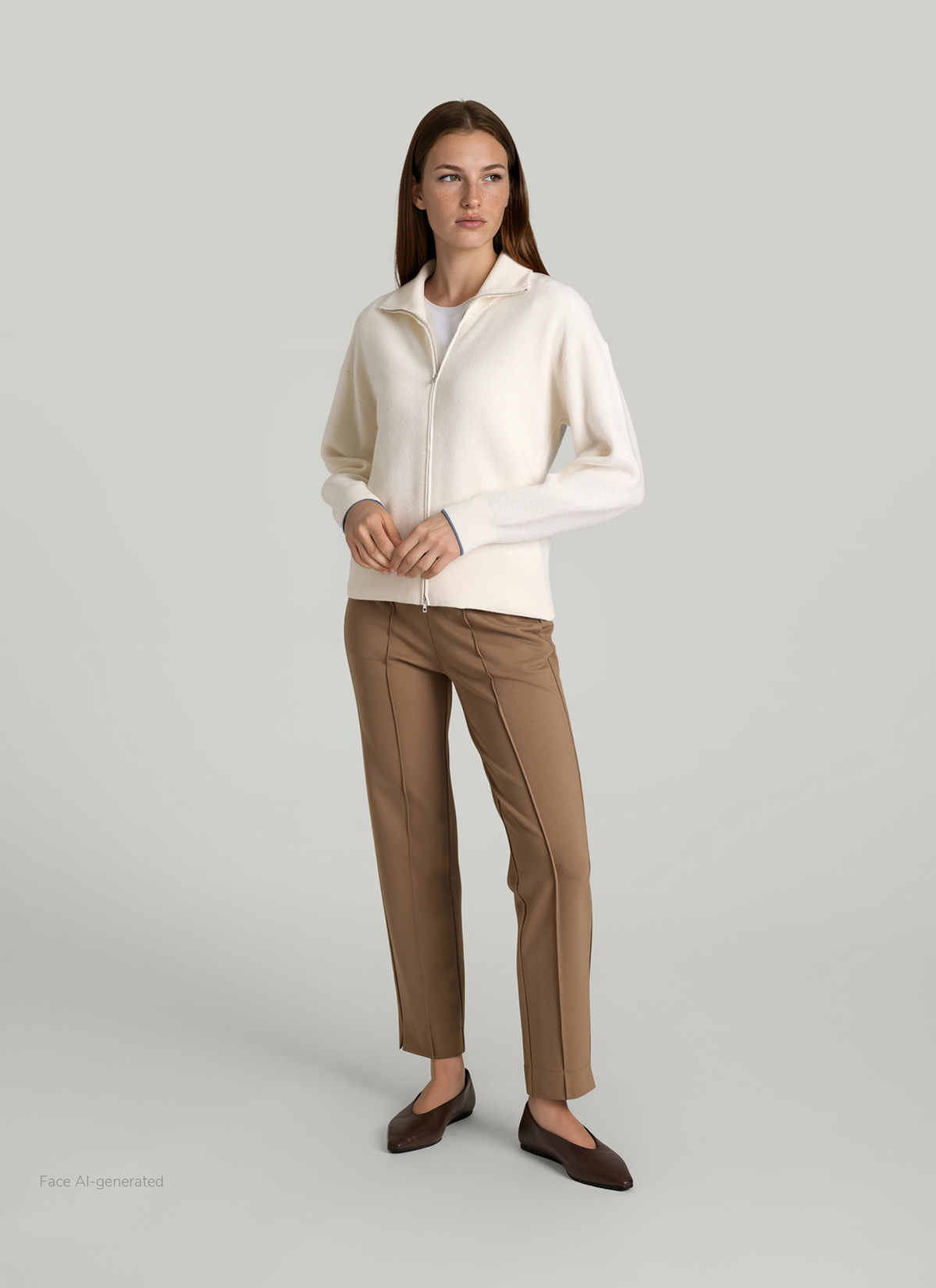 Strickjacke Zip 1/1 Arm, New White Detailansicht 2