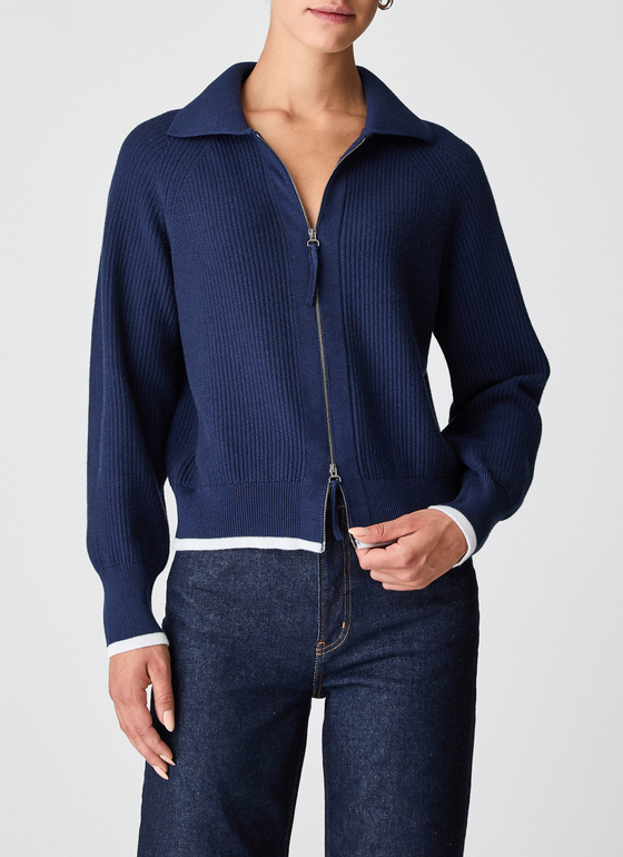Strickjacke Zip 1/1 Arm Bright Night Frontansicht