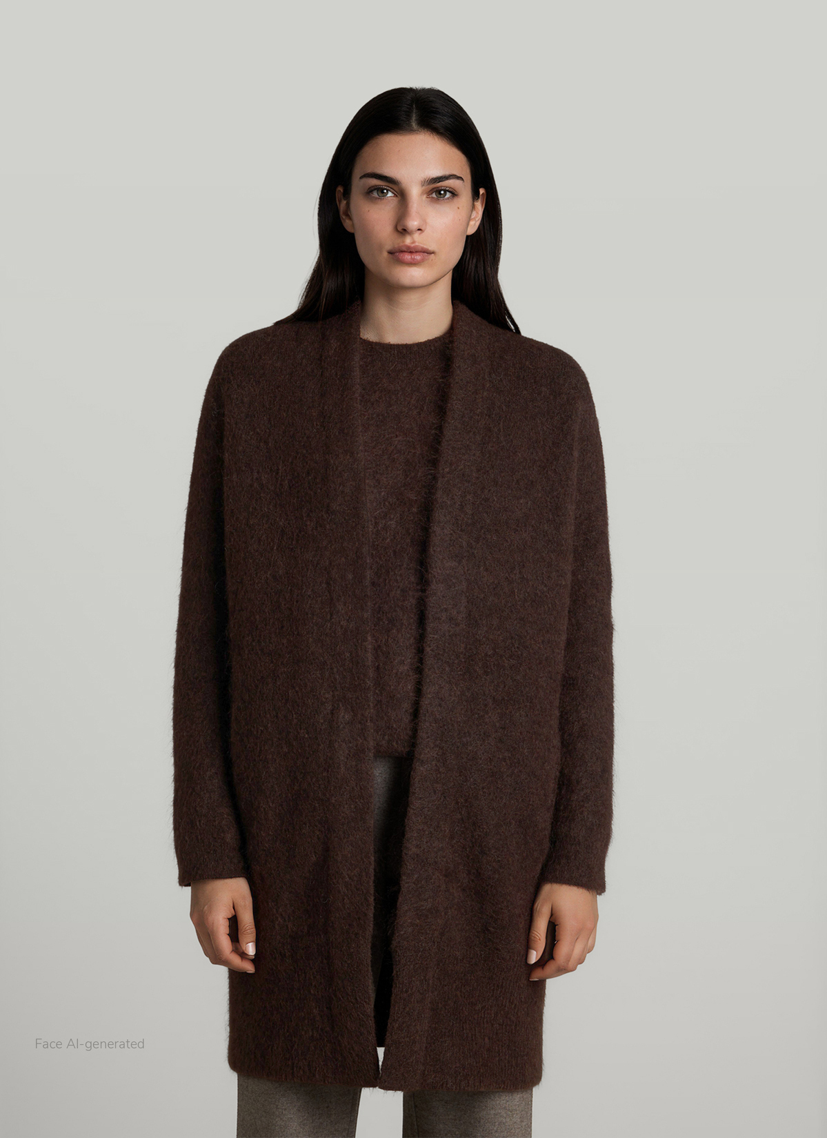 Strickjacke 1/1 Arm, Dark Coffee Frontansicht