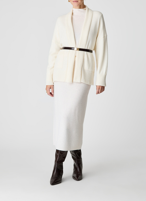 Strickjacke Schalkragen 1/1 Arm New White Frontansicht
