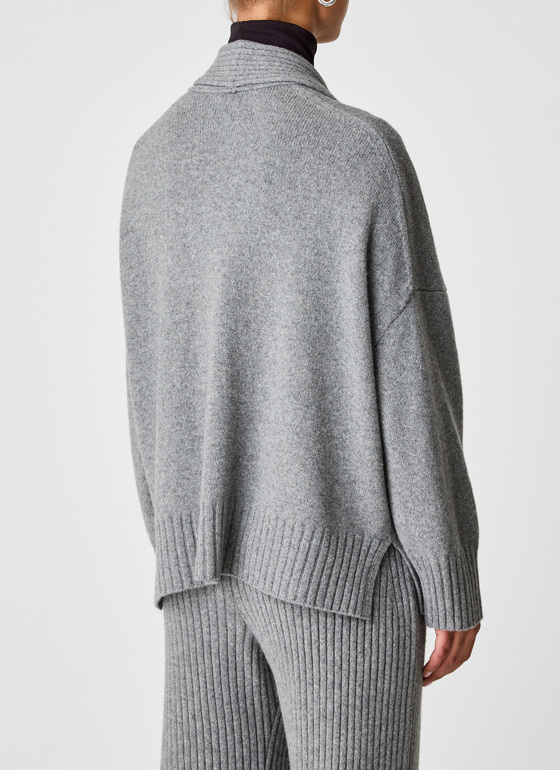 Strickjacke Schalkragen 1/1 Arm Granite Grey Frontansicht