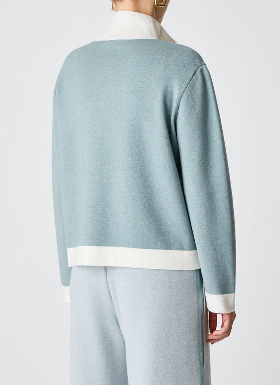 Strickjacke Knopf 1/1 Arm Lake Blue Frontansicht