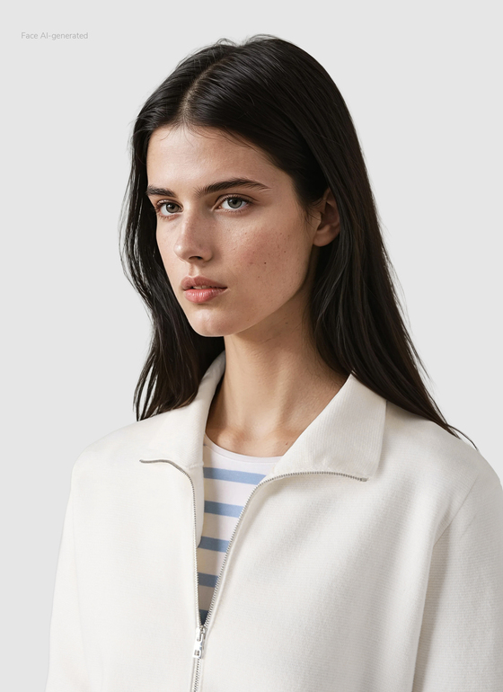 Strickjacke Zip 1/1 Arm New White Frontansicht