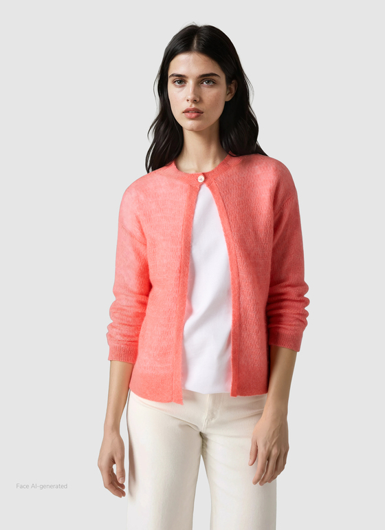 Strickjacke Knopf 1/1 Arm Flamingo Frontansicht