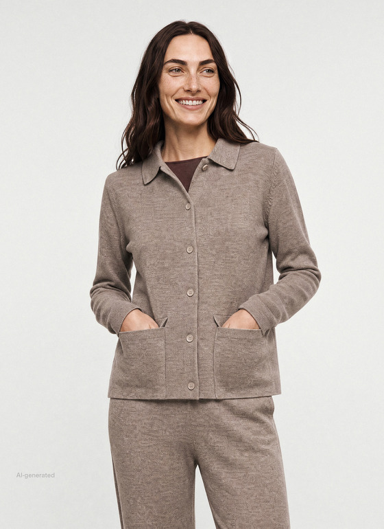 Strickjacke 1/1 Arm Taupe Grey Frontansicht
