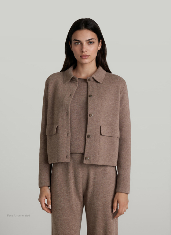 Strickjacke 1/1 Arm Taupe Grey Frontansicht