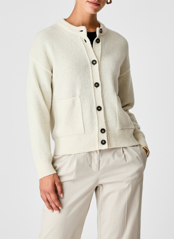 Strickjacke Knopf 1/1 Arm New White Frontansicht