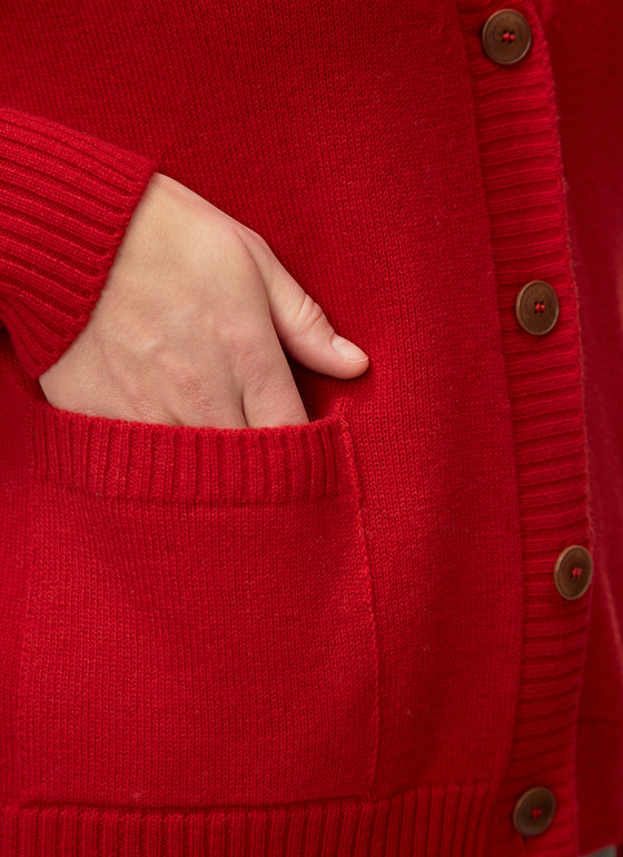 Strick Cardigan 1/1 Arm Cherry Red Frontansicht