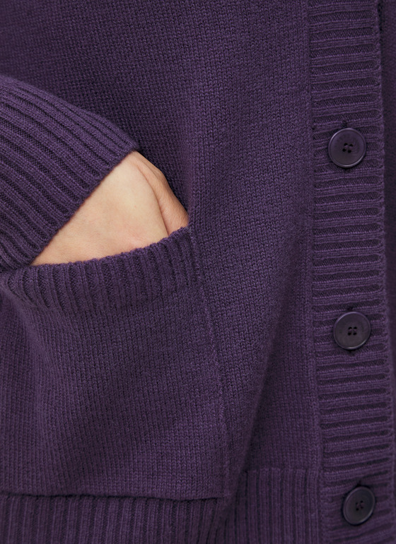 Strick Cardigan 1/1 Arm Aubergine Frontansicht