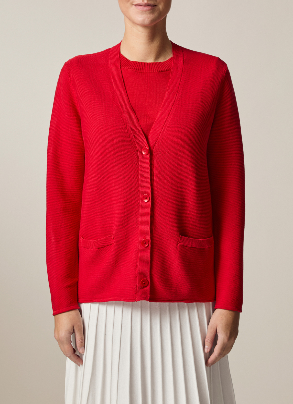 Strick Cardigan 1/1 Arm, Lychee Red Frontansicht