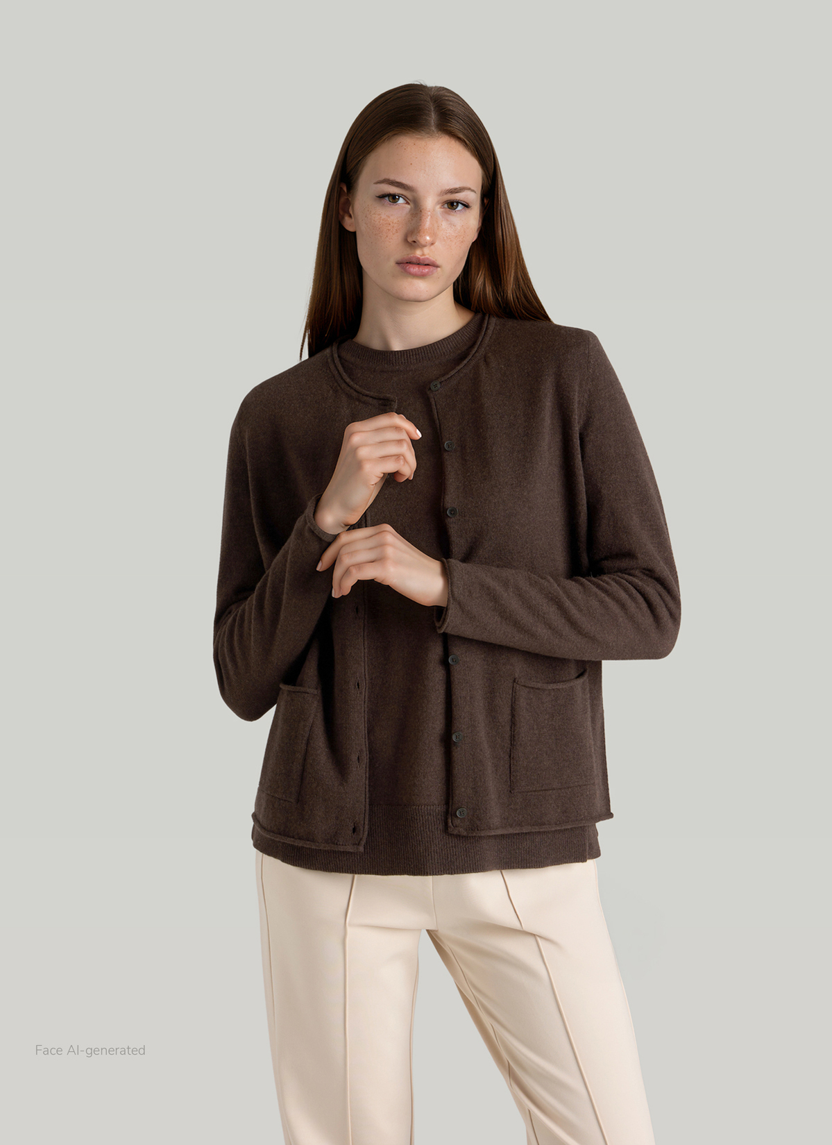 Strickjacke 1/1 Arm, Dark Coffee Frontansicht