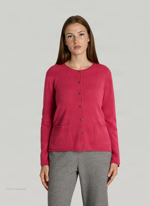 Strickjacke 1/1 Arm, Peony Red Frontansicht