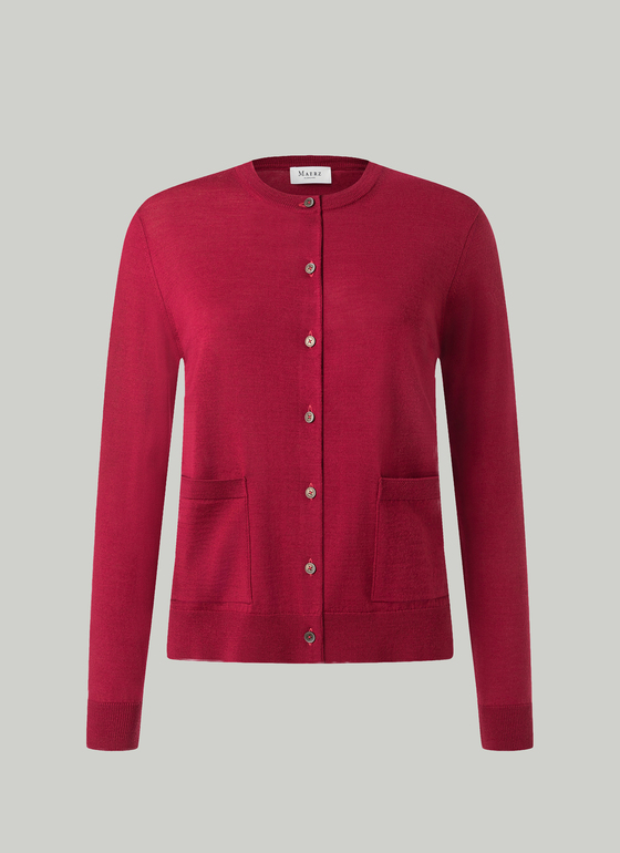 Strickjacke Knopf 1/1 Arm Peony Red Frontansicht